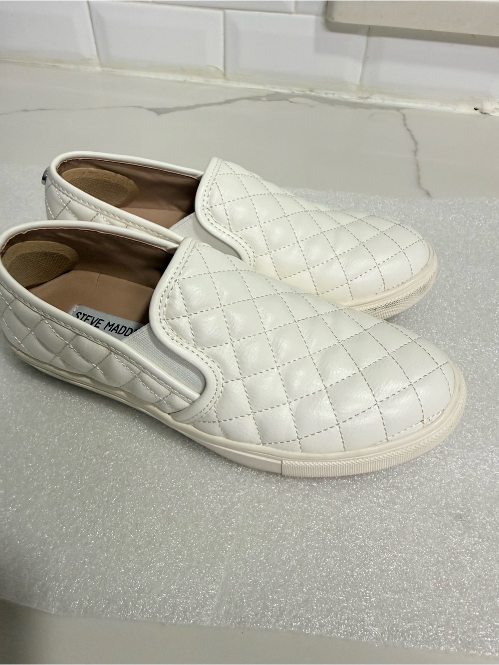 Steve Madden White Quilted Slip-On Loafers